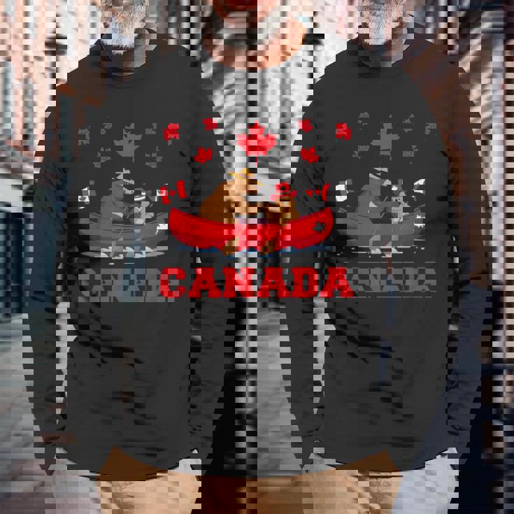 I Love Canada Cool Canada Bear & Chipmunk Cartoon Graphic 長袖Tシャツ 高齢者への贈り物