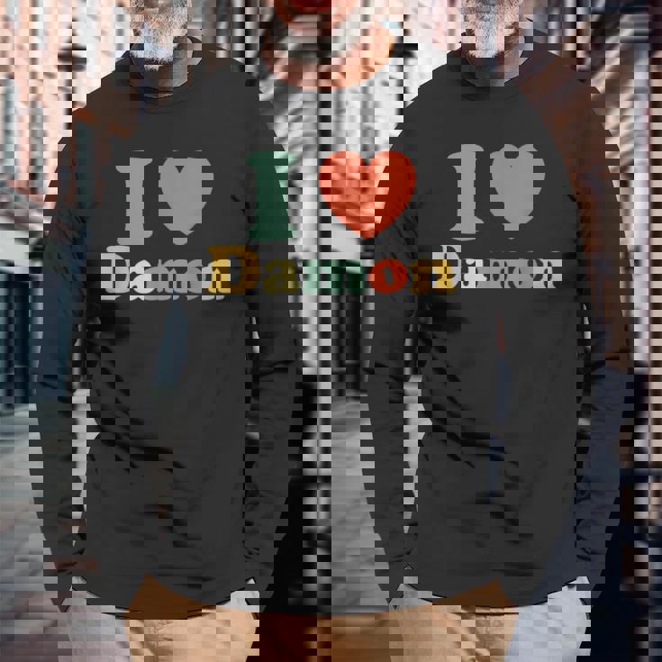 I Love Damon I Heart Damon レッド ハート バレンタイン 長袖Tシャツ 高齢者への贈り物
