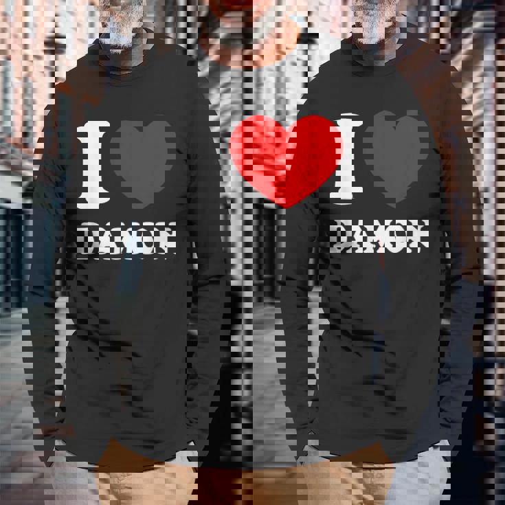 I Love Damon I Heart Damon 面白い名前 Damon 長袖Tシャツ 高齢者への贈り物