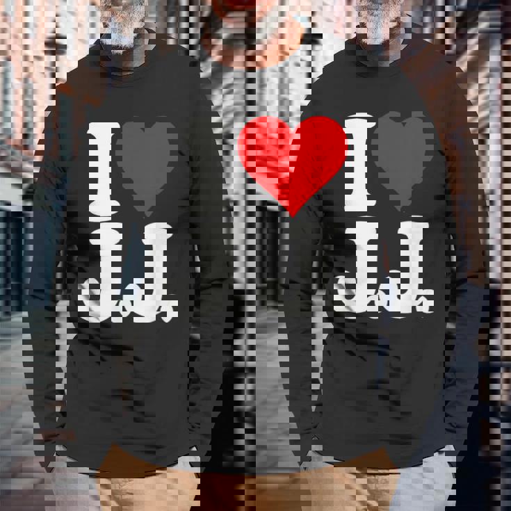 I Love Heart JJ Jj J J イニシャル 長袖Tシャツ 高齢者への贈り物