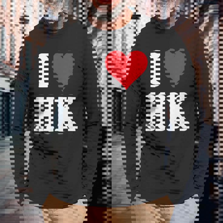 I Love Hk Initials I Heart HK First Last Name H K 長袖Tシャツ 高齢者への贈り物