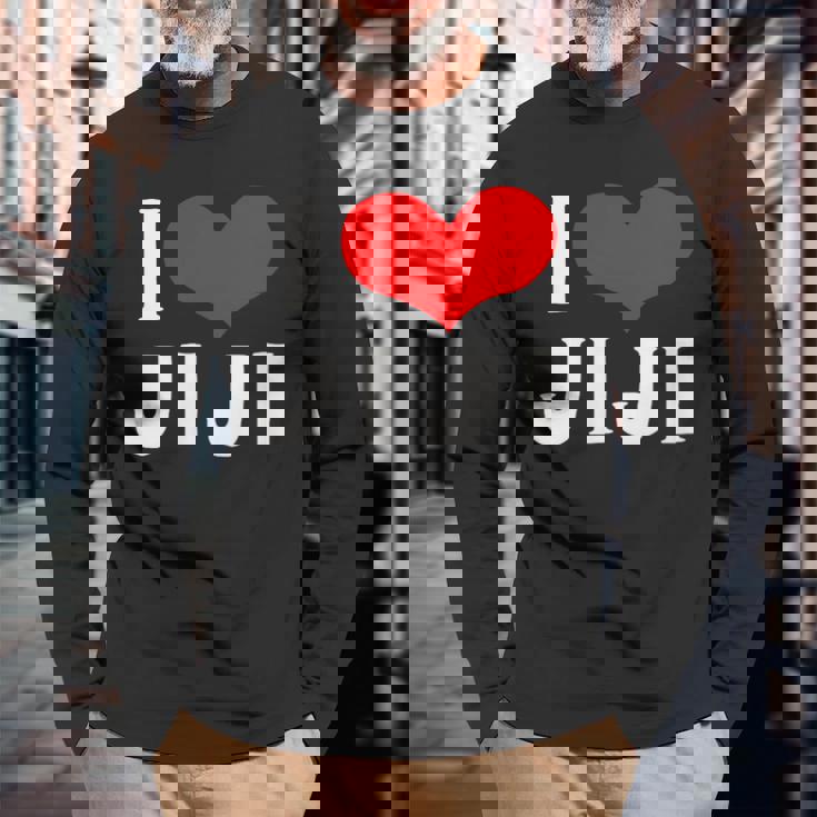 I Love Jiji 愛 ハート じーじ じいじ おじいさん 父の日 家族 家族写真 記念写真 おもしろ かわいい 長袖Tシャツ 高齢者への贈り物