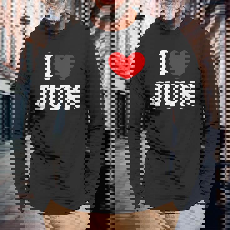 I Love Jun 私は愛する Jun 長袖Tシャツ 高齢者への贈り物
