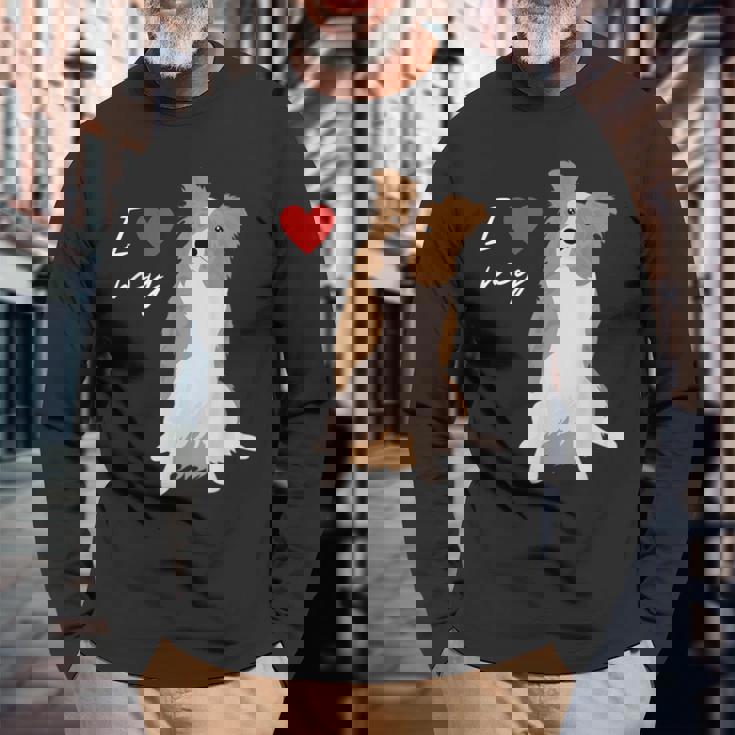 I Love My & Red Merle ボーダーコリー ドッグラバー。 長袖Tシャツ 高齢者への贈り物