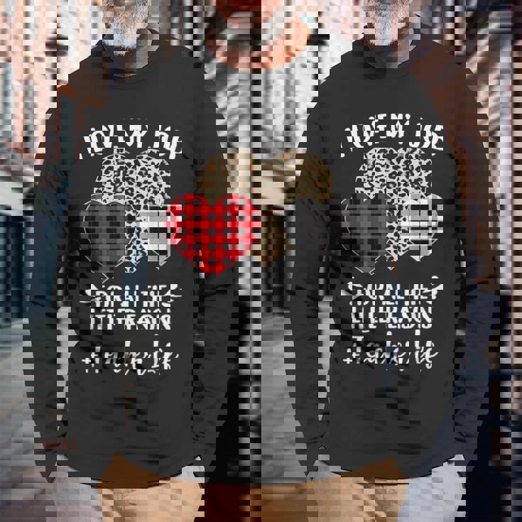 I Love My Job For All The Little Reasons バレンタインハート 長袖Tシャツ 高齢者への贈り物