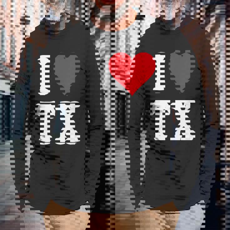 I Love Tx Initials I Heart TX First Last NameX 長袖Tシャツ 高齢者への贈り物