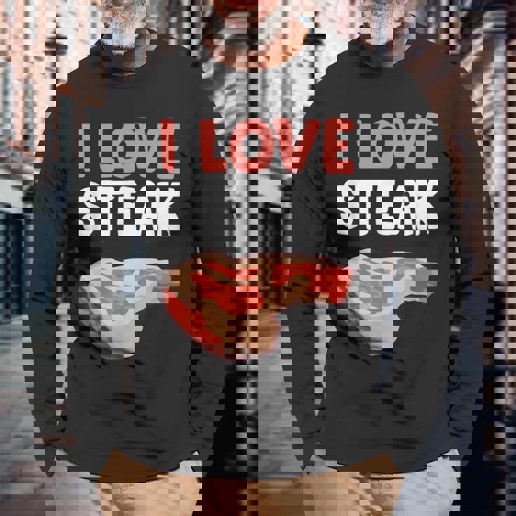 I Loveteak おもしろステーキ バーベキューグリルステーキ 長袖Tシャツ 高齢者への贈り物