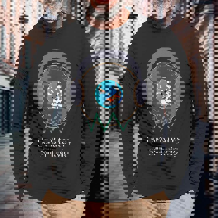 Low Batterytill Flowing 錦鯉 音楽 ヘッドホン 和風 低電力 共感 デザイン 長袖Tシャツ 高齢者への贈り物