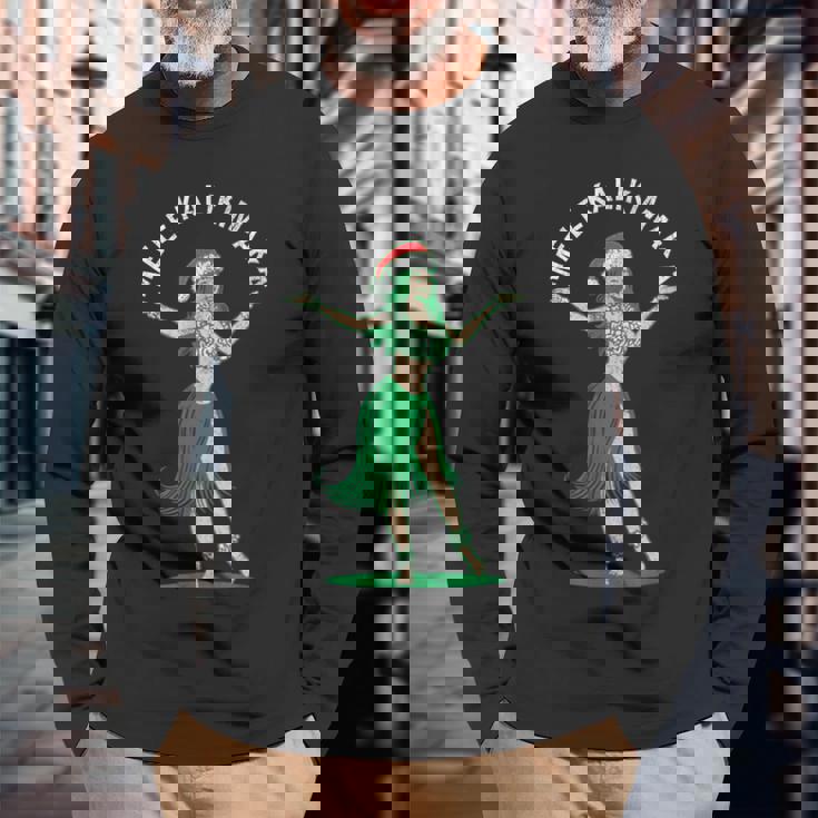 Mele Kalikimaka レトロ クリスマス フラガール シャカ ハワイ 長袖Tシャツ 高齢者への贈り物