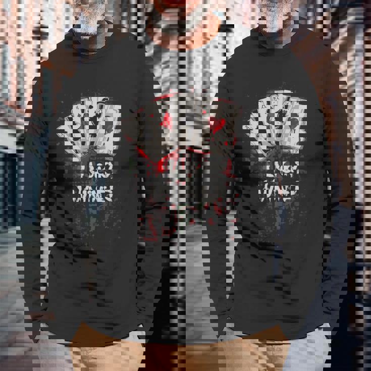 Poker Players ギフト 4エース トランプ Lucky Winner 長袖tシャツ 長袖Tシャツ 高齢者への贈り物