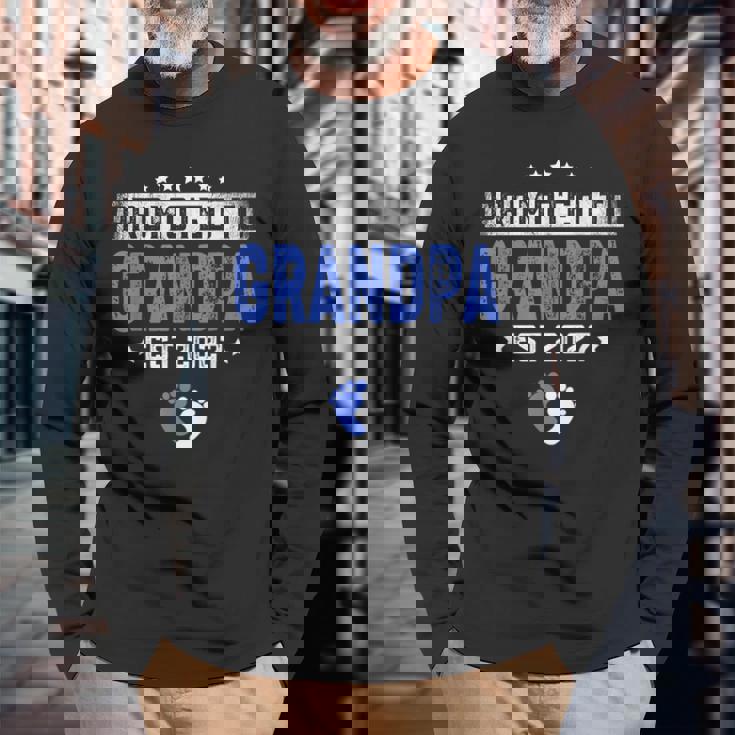 メンズ Promoted To Grandpa Est 2027 Dad 長袖Tシャツ 高齢者への贈り物