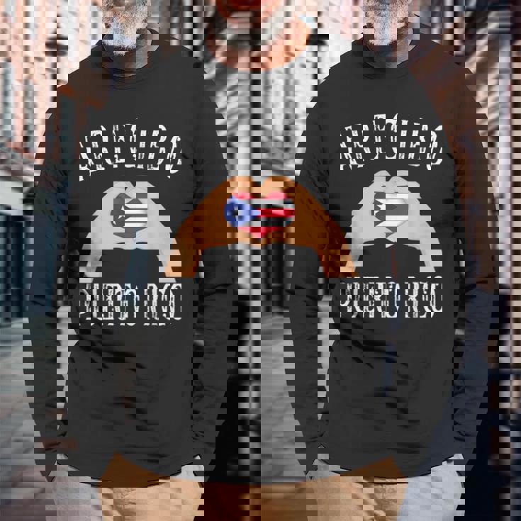 Puerto Rico Flag Heart Arecibo City 長袖Tシャツ 高齢者への贈り物