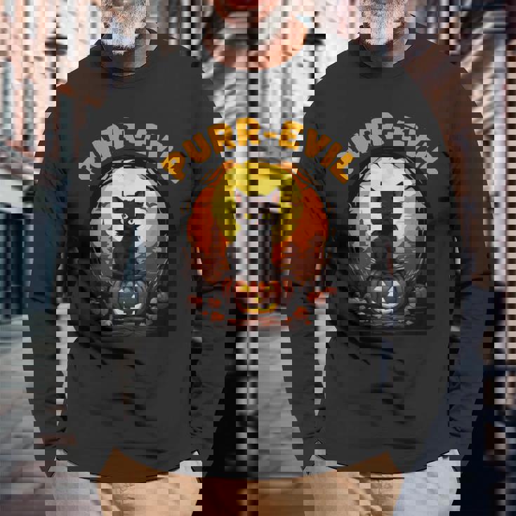 Purr-Evil お化け猫 ハロウィン 長袖Tシャツ 高齢者への贈り物