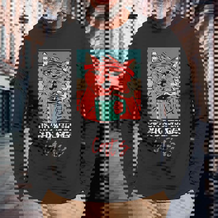 Rad Techは猫、放射線ヴィンテージ猫おもしろさんを愛しています 長袖Tシャツ 高齢者への贈り物