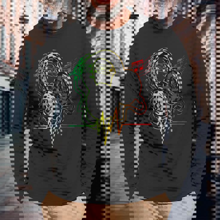 Rasta レゲエ ミュージックヘッドフォン ビンテージ 長袖Tシャツ 高齢者への贈り物