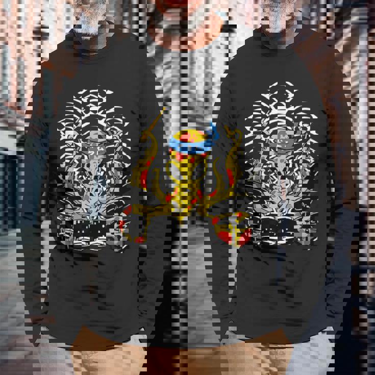 Retro Drumsticks Drummer Drums Hand 長袖Tシャツ 高齢者への贈り物