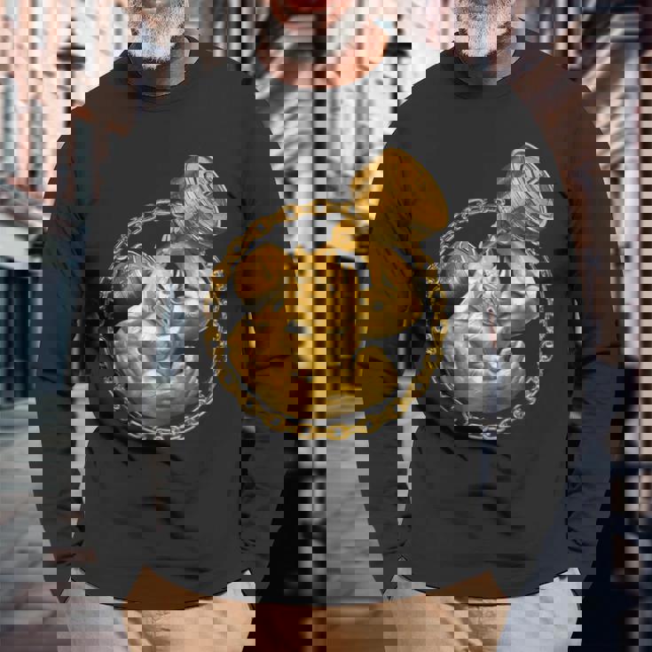 Rhino Beast ワークアウト ゴールド フィットネス ジム 動物 筋肉 ダンベル 長袖Tシャツ 高齢者への贈り物