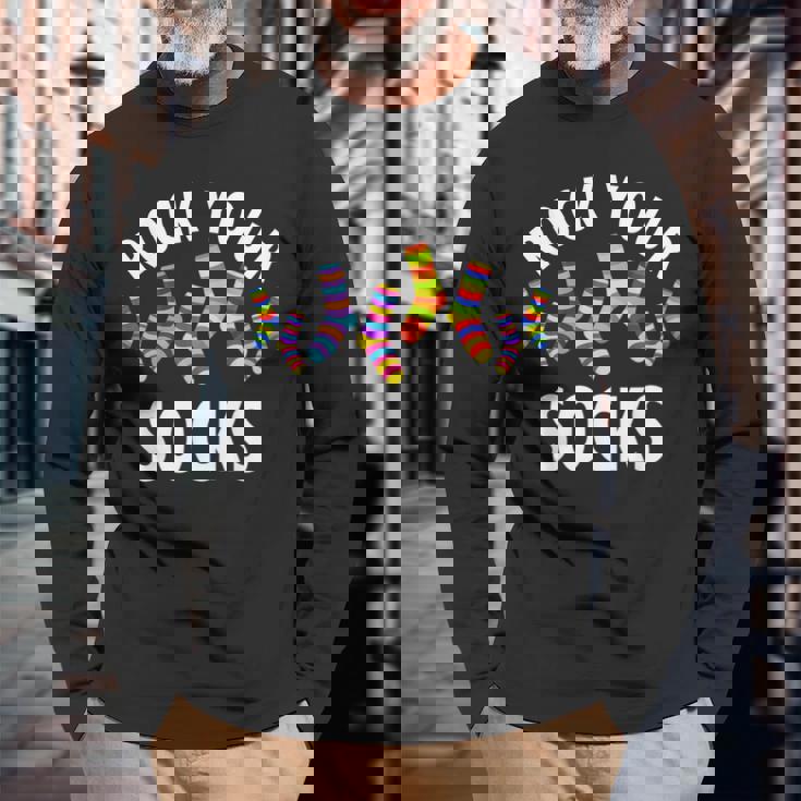 Rock Yourocks Awareness World Downyndrome Day 長袖Tシャツ 高齢者への贈り物