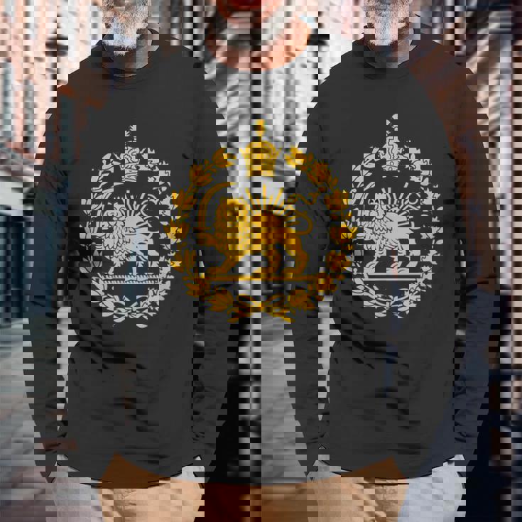 Shir O Khorshid Iran Pahlavi ライオンと太陽 長袖Tシャツ 高齢者への贈り物