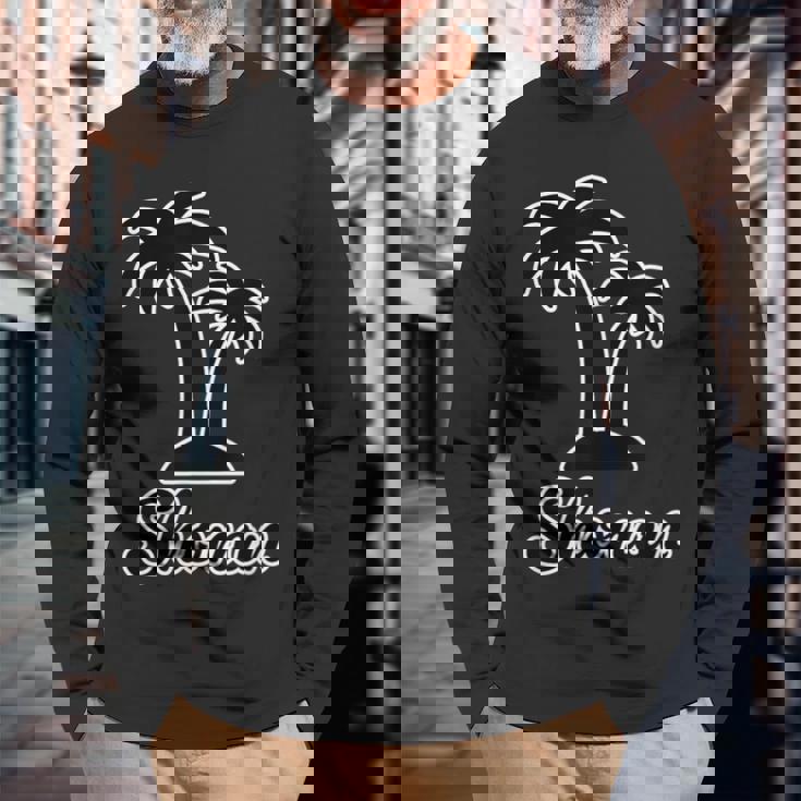 Shonan（湘南）サーファー ヤシの木 パームツリー（黒 ブラック 文字）【47都道府県】ジモt ティ 長袖Tシャツ 高齢者への贈り物