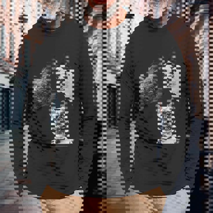 Sneaky フレンチブルドッグ ドッグ ドッグ フレンチ ポッキング ヘッド フェイス 長袖tシャツ 長袖Tシャツ 高齢者への贈り物