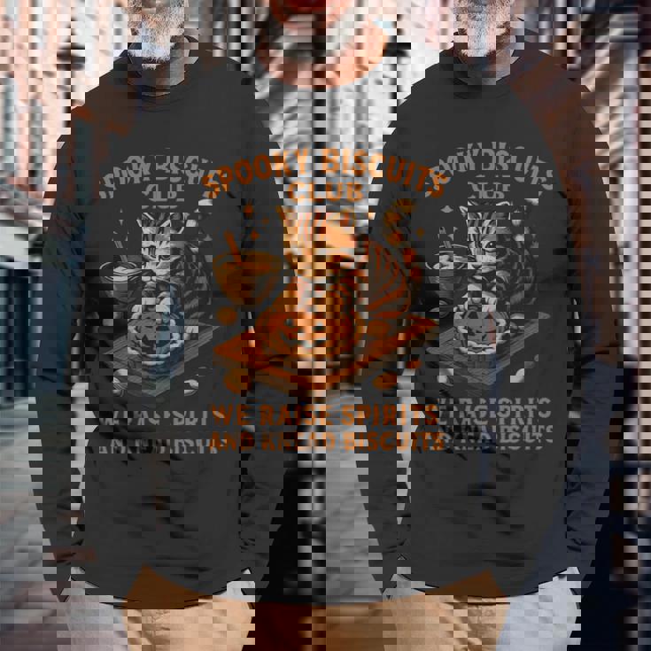 Spooky Biscuits Club Cat 面白い ハロウィン ベーキングベイカー 長袖tシャツ 長袖Tシャツ 高齢者への贈り物