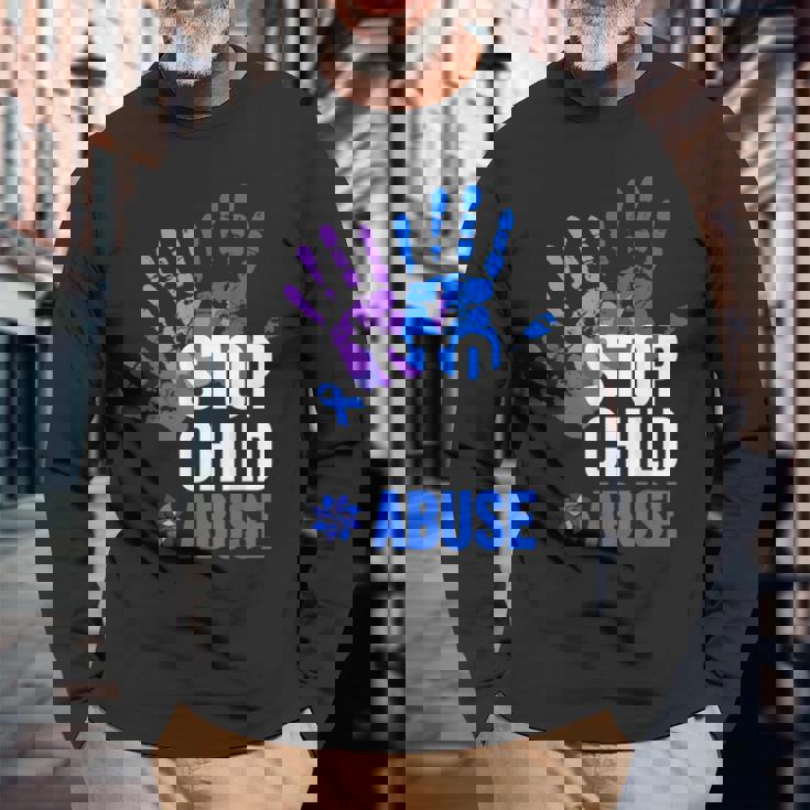 Stop Child Abuse 児童虐待をやめなさい 長袖Tシャツ 高齢者への贈り物