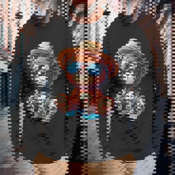 Summeribes テディベア 完璧な夏プリント 長袖Tシャツ 高齢者への贈り物