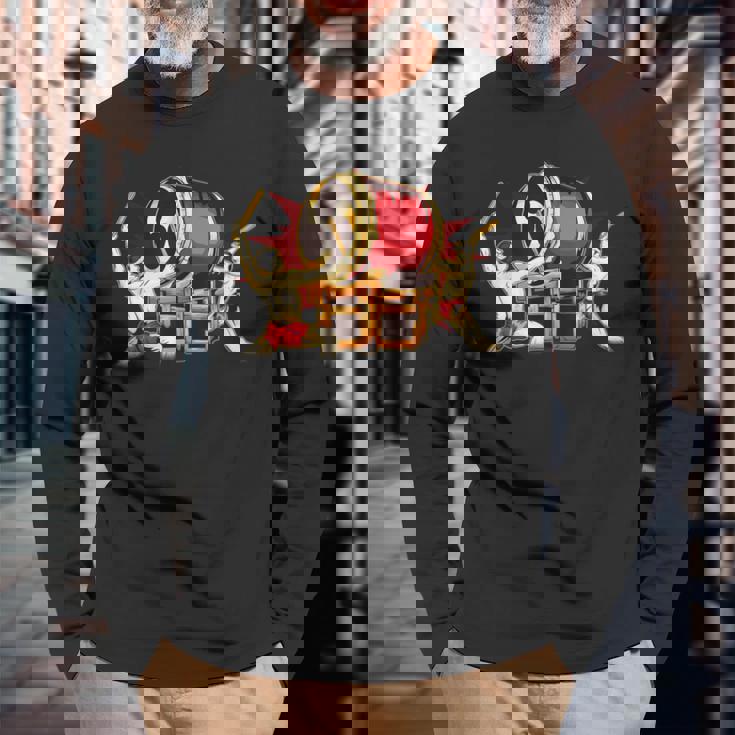 Taiko 男性太鼓太鼓奏者みつどもえグラフィックデザインギフト 長袖Tシャツ 高齢者への贈り物