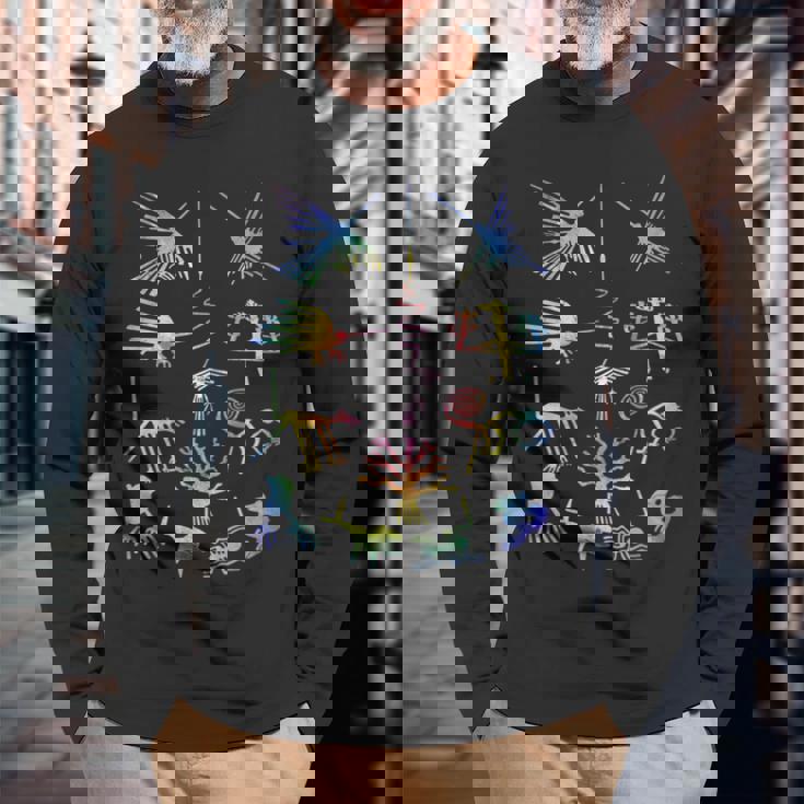 Travel Peru Nazca Lines マチュピチュ ファミリーバケーション 絞り染め 長袖Tシャツ 高齢者への贈り物