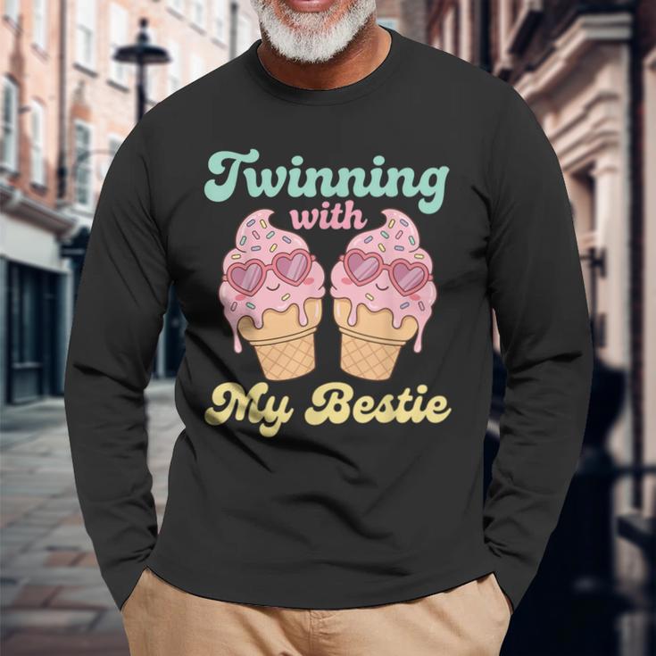 Twinning With My Bestie Matching Twins Day Ice Cream Long Sleeve T-Shirt Gifts for Old Men