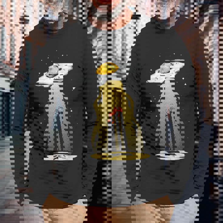 Ufo 卵 ベーコン アブダクション 面白い 宇宙人 朝ごはん 銀河系 食品 長袖Tシャツ 高齢者への贈り物