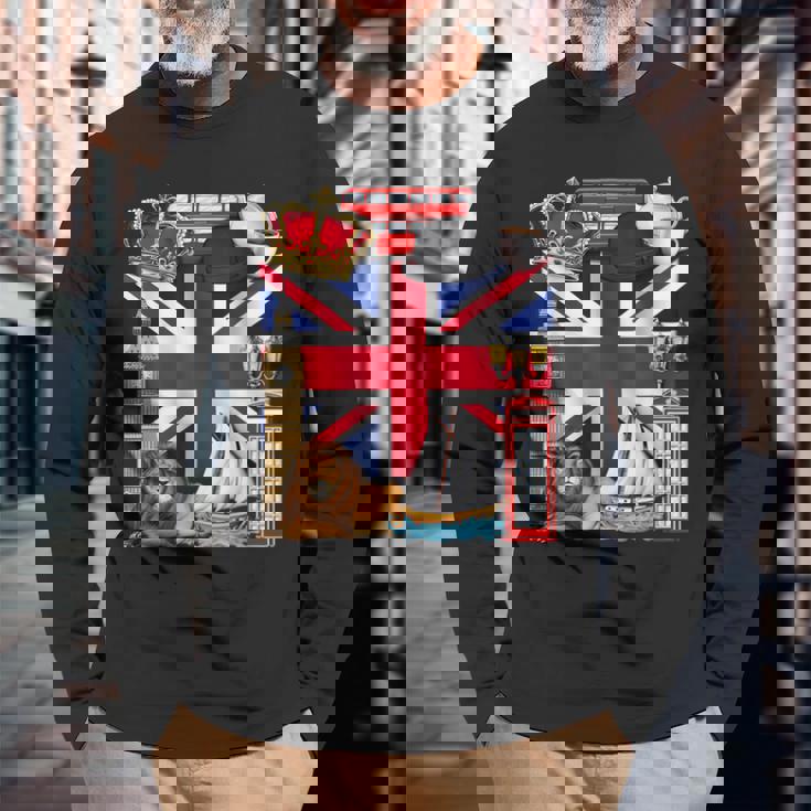 United Kingdom Flag British UK England British Roots Long Sleeve T-Shirt Gifts for Old Men