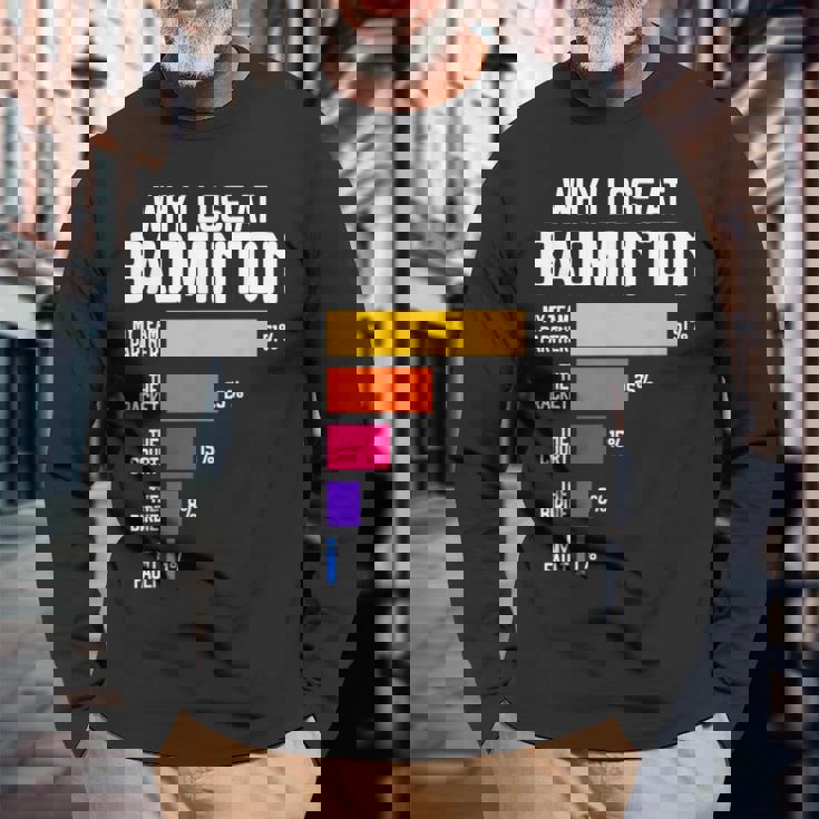 Why I Lose At Badminton 面白い言い訳 シャトルコック バーディー 長袖Tシャツ 高齢者への贈り物