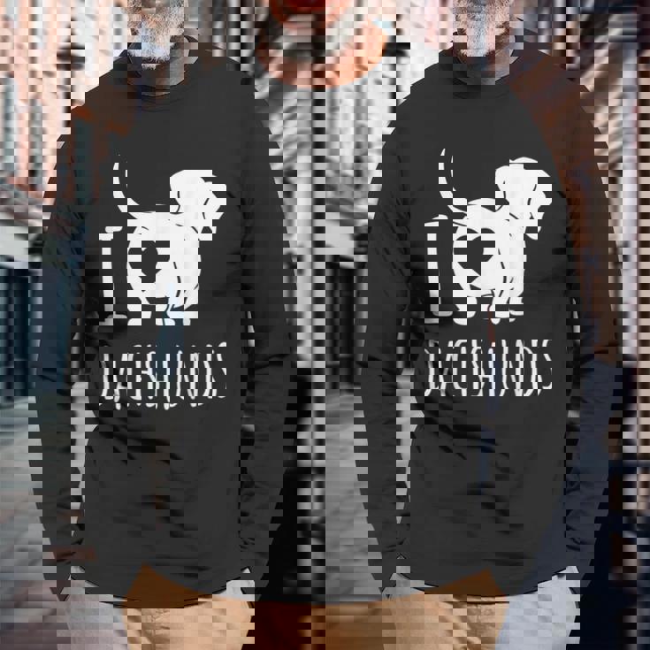 Wiener Dog ダックスフンド 犬 ペット愛好家 I Love Dachshunds 長袖Tシャツ 高齢者への贈り物