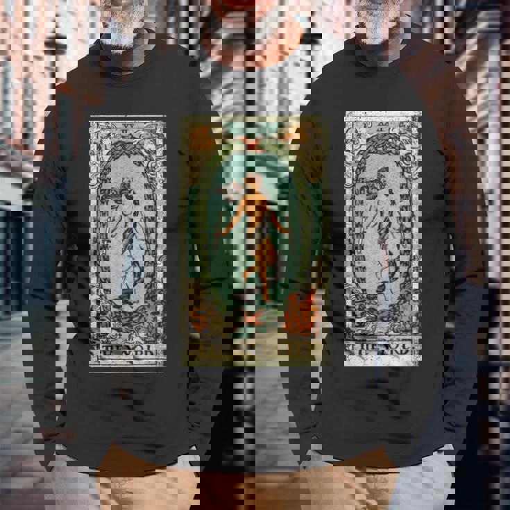 The World タロットカードtシャツ、The World タロットカードtシャツ、 長袖Tシャツ 高齢者への贈り物