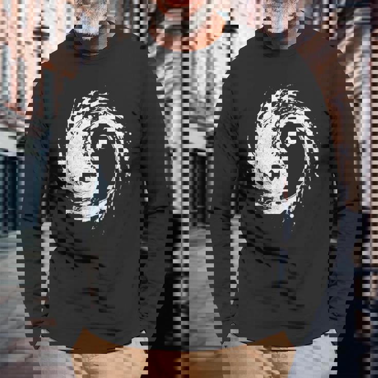 Ying Yang Flowtate 瞑想 水彩画 太極拳 メンズ レディース 長袖Tシャツ 高齢者への贈り物