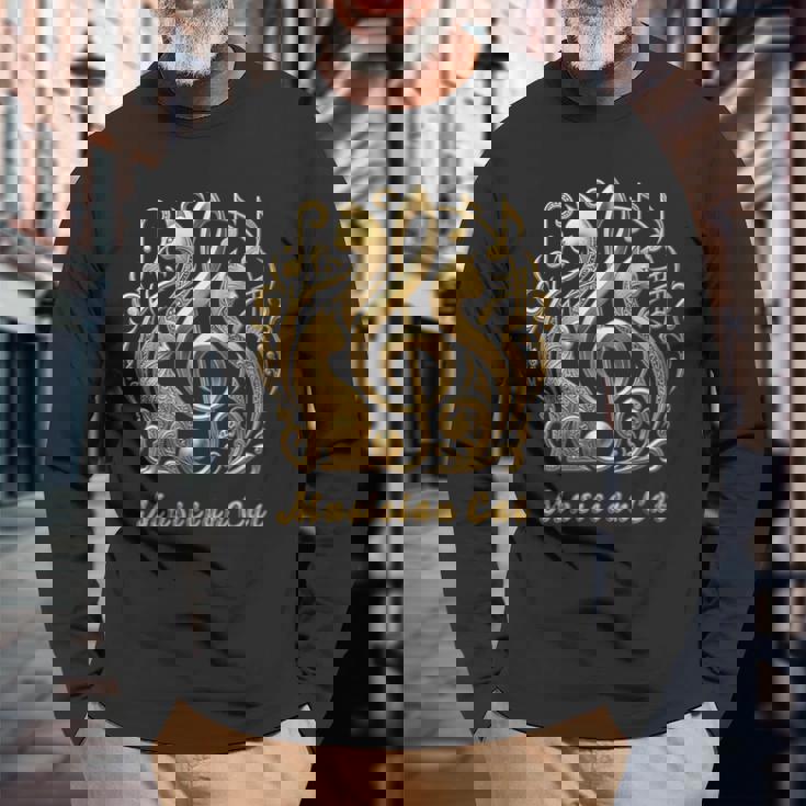 「Musician Cat 」 いつも猫気分 楽器と猫の調べ 音楽記号 猫エンブレム 肉球 長袖Tシャツ 高齢者への贈り物