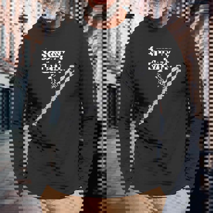 「ごめんなさい。できません。バスフルート」フルート奏者のための面白いバスフルート 長袖Tシャツ 高齢者への贈り物