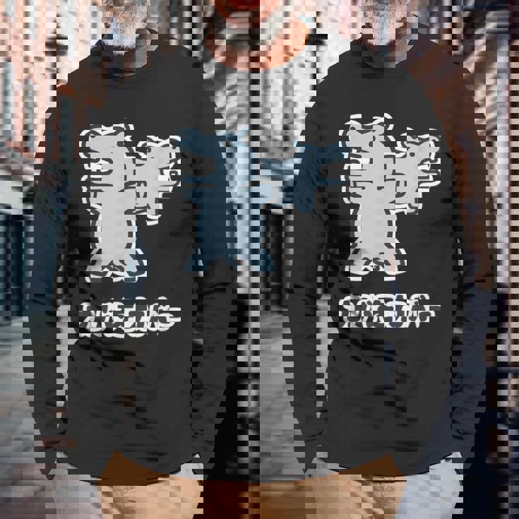 『カバをカバー』カバ くん【どうぶつフレンズ】動物 ゆる かわいい キャラ 面白 ダジャレ ギャグ ジョーク 長袖Tシャツ 高齢者への贈り物