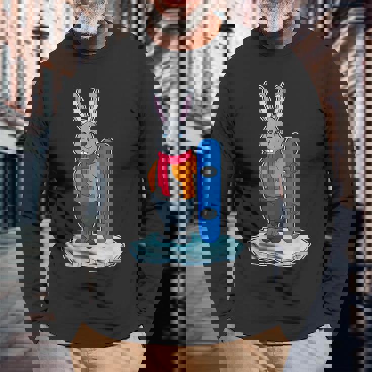 うさぎ スノーボーダー スノーボード スポーツ 長袖Tシャツ 高齢者への贈り物