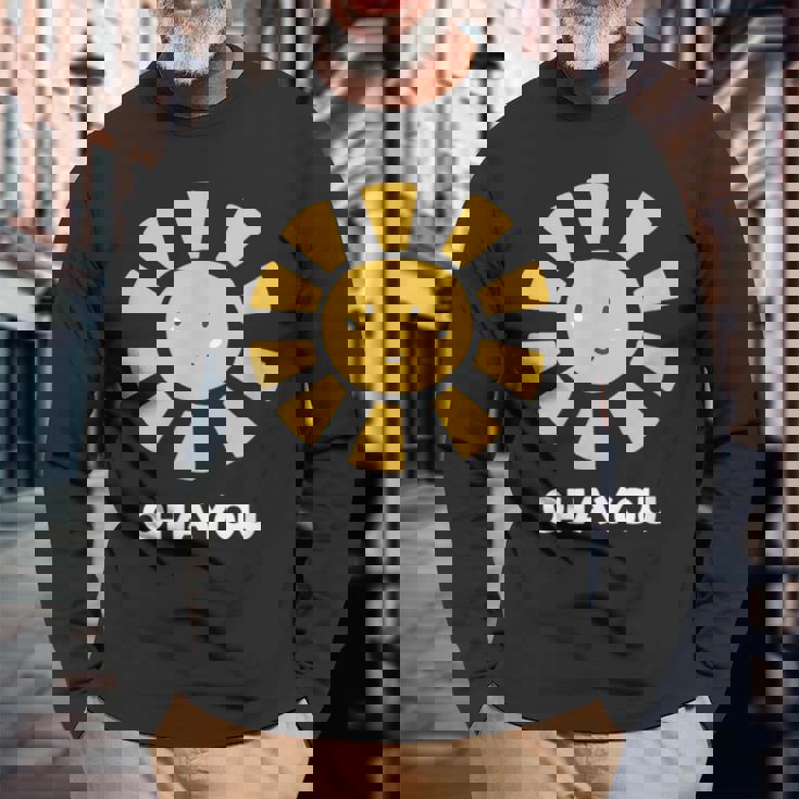 おはよう ご挨拶 お日様 おひさま 太陽 かわいい イラスト 長袖Tシャツ 高齢者への贈り物