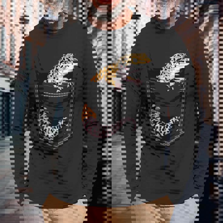 かわいいヒョウゲッコ トカゲ爬虫類 ヒョウ ヤモリのお父さん用 長袖tシャツ 長袖Tシャツ 高齢者への贈り物