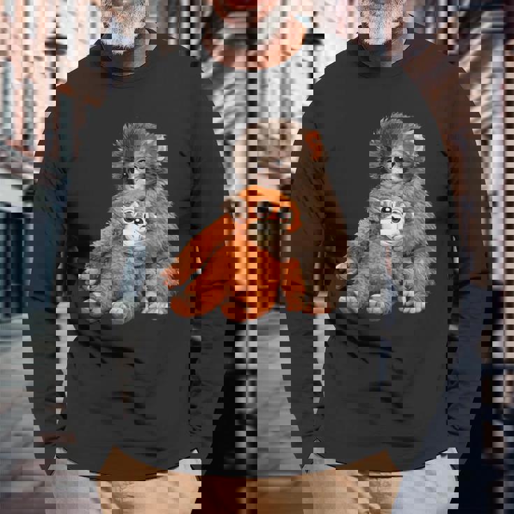 かわいいモンキーパンチ 日本の赤ちゃん猿 長袖Tシャツ 高齢者への贈り物