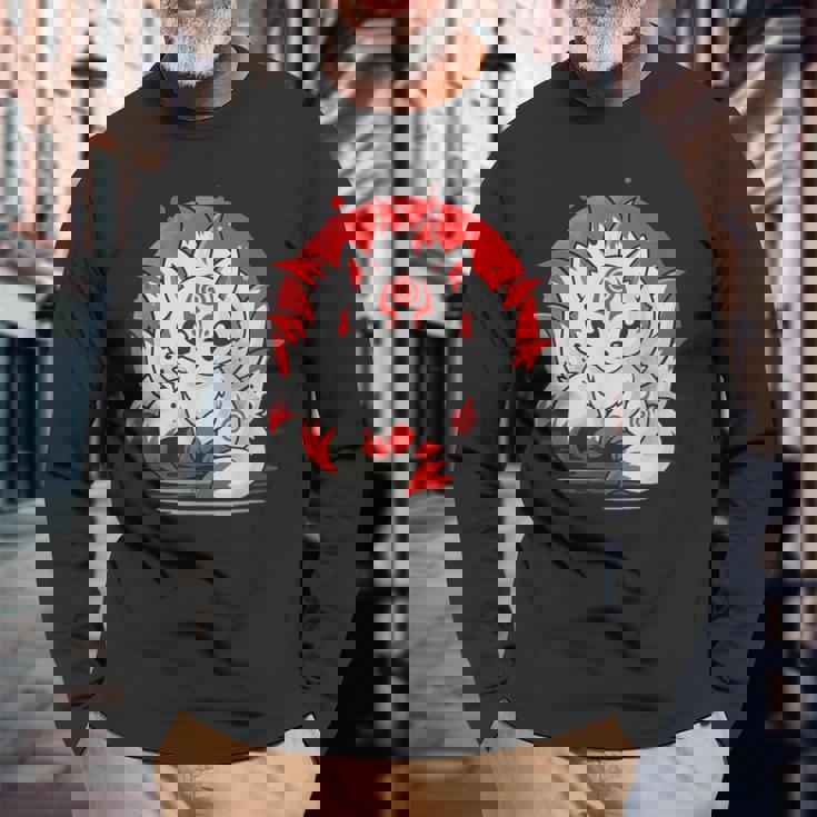 きつね 笑う キツネ 九尾 神話 動物 長袖Tシャツ 高齢者への贈り物