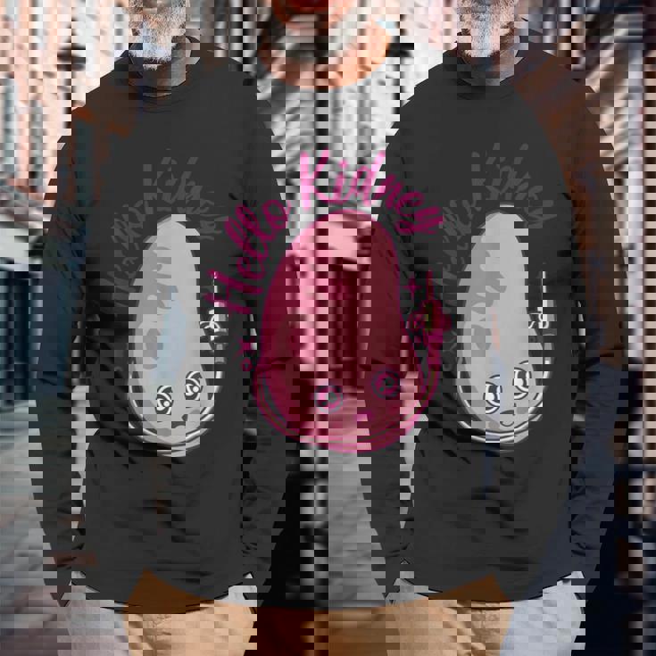 こんにちは腎臓移植ドナー透析腎臓 長袖Tシャツ 高齢者への贈り物