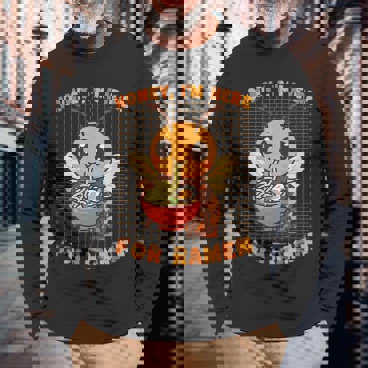 はちみつラーメン好き かわいい 食通アート 蜂 長袖Tシャツ 高齢者への贈り物