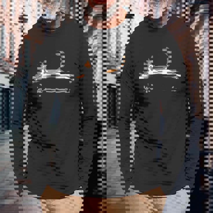 みょーーーん 猫 ネコ ねこ 三毛猫 愛猫 伸びる ジャンプ シンプル ほのぼの かわいい メンズ レディース キッズ 長袖Tシャツ 高齢者への贈り物