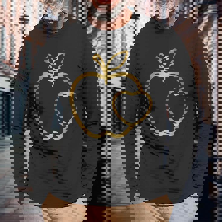 りんご ハート ラインアート かわいい シンプル デザイン 長袖tシャツ 長袖Tシャツ 高齢者への贈り物