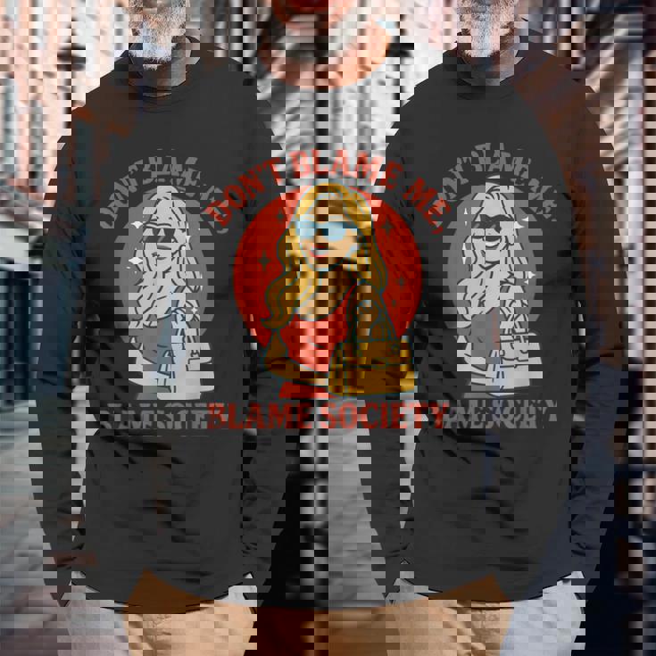 わたしじゃない 社会のせい レトロガール 長袖Tシャツ 高齢者への贈り物